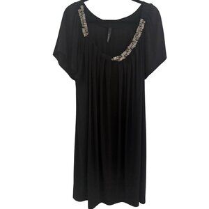Flowy Embellished Black Jersey 2XL Dress with Rhinestone and Jewels Fairy Glam